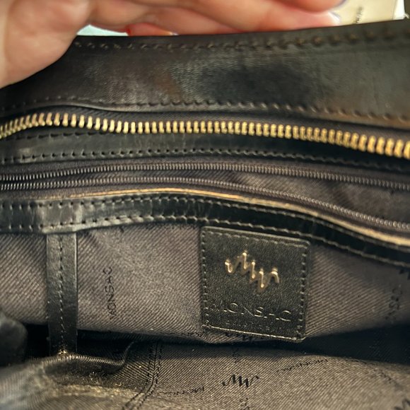 Black Genuine Hand-Stained Leather Handbag Purse MONSAC - Picture 4 of 4